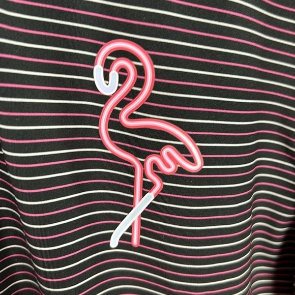 Chubbies Black Pink Striped Flamingo Suh Dude Performance Golf Polo Shirt Large - Picture 3 of 8